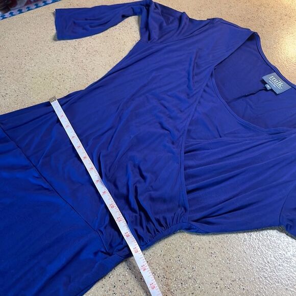 Milk Nursingwear Navy Blue 3/4 Sleeve Crossover Top Midi Dress sz M - Picture 13 of 14